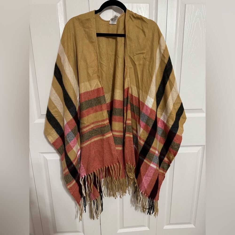 Woolrich Multi-Color Plaid Fringe Shrug – One Size